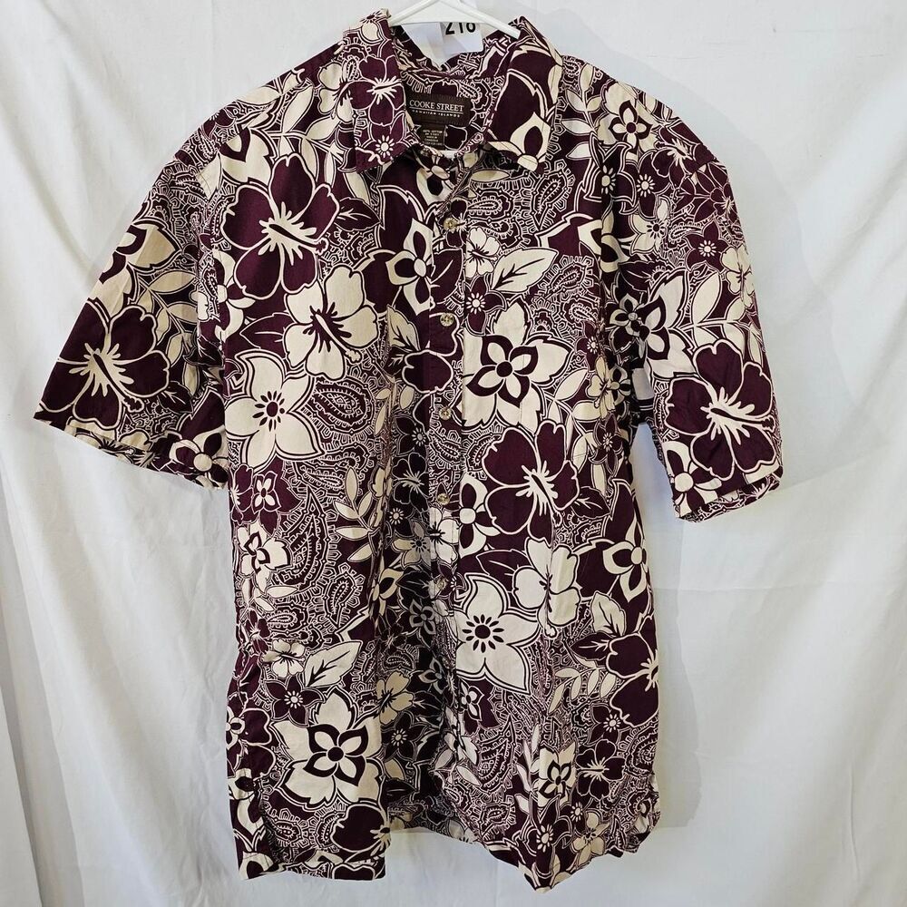 Cooke Street Hawaiian Shirt Burgundy Floral Paisley Men's Size L